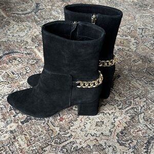ZAC by Zac Posen Black Suede mid calf boots with Gold Chain NEW size 9 Women’s